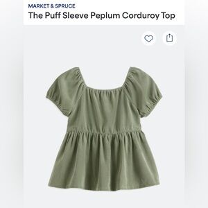 Market & Spruce Green Peplum Blouse with Puff Sleeves